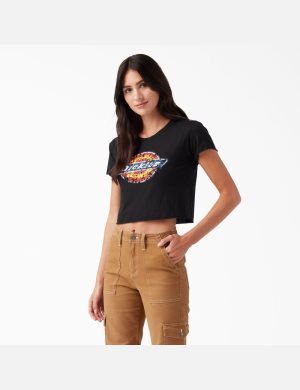 Camisa Recortada Dickies Distressed Logo Mujer Negras | 2605741-OI