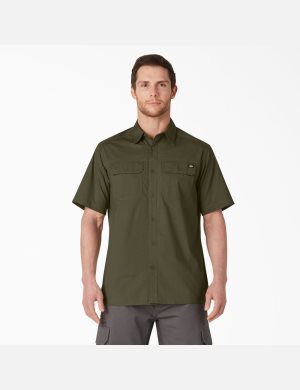 Camisas De Trabajo Dickies Corta Sleeve Ripstop Hombre Verde | 1037896-GV