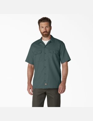 Camisas De Trabajo Dickies Corta Sleeve Hombre Verde | 2613079-LI