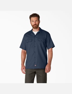 Camisas De Trabajo Dickies Corta Sleeve Hombre Azul Marino Azules | 3195846-EC