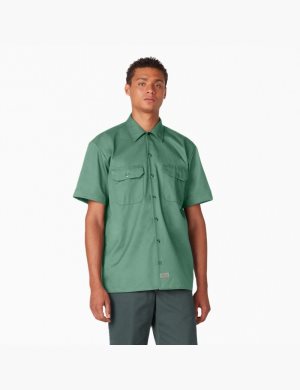 Camisas De Trabajo Dickies Corta Sleeve Hombre Verde Oscuro | 3465928-SP