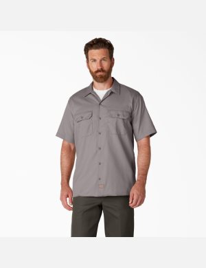 Camisas De Trabajo Dickies Corta Sleeve Hombre Plateadas | 3752984-DU