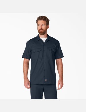 Camisas De Trabajo Dickies Corta Sleeve Hombre Azul Marino | 4563709-OG