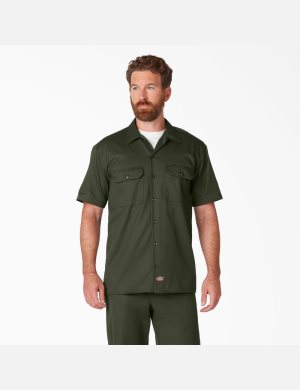 Camisas De Trabajo Dickies Corta Sleeve Hombre Verde Oliva Verde | 4831927-AD