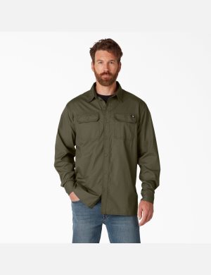 Camisas De Trabajo Dickies FLEX Ripstop Long Sleeve Hombre Verde | 5987412-HD