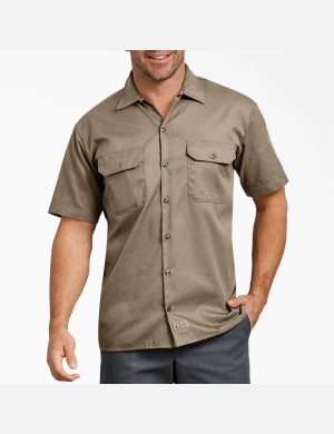 Camisas De Trabajo Dickies Relaxed Fit Corta Sleeve Hombre Marrones | 6538970-IU