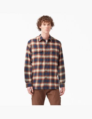 Camisas Dickies 1922 Flannel Hombre Rojas Azul Marino | 9420156-VX