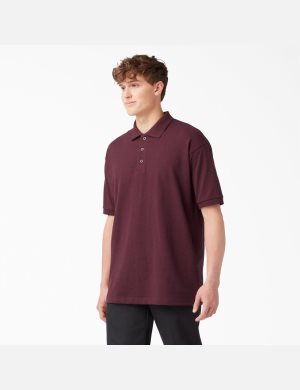 Camisas Dickies Adult Size Pique Corta Sleeve Polo Hombre Burdeos | 6710583-GI