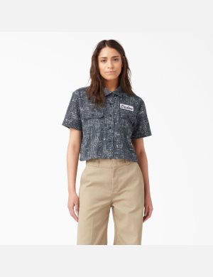 Camisas Dickies Cropped Corta Sleeve Trabajo Mujer Azul Marino | 9807264-CJ