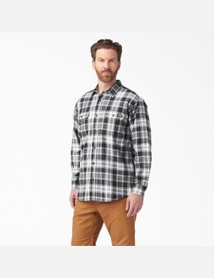 Camisas Dickies FLEX Long Sleeve Flannel Hombre Gris Negras | 5780649-EJ