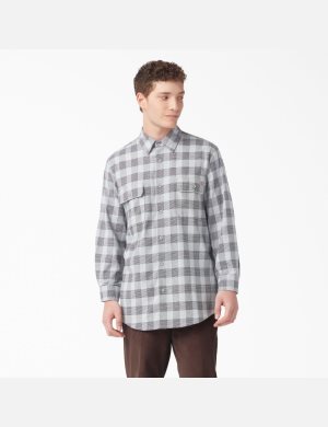 Camisas Dickies FLEX Regular Fit Flannel Hombre Gris | 1479038-YO