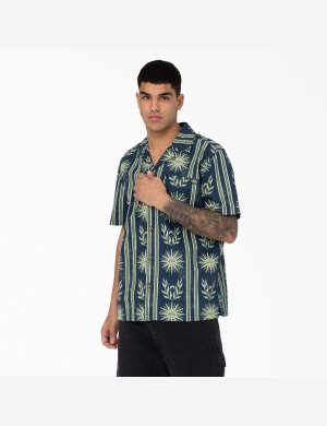 Camisas Dickies Kelso Summer Pattern Corta Sleeve Hombre Azules | 4791065-TP