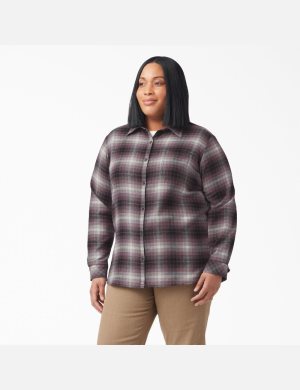 Camisas Dickies Plus Size Long Sleeve Plaid Flannel Mujer Moradas | 2403169-SQ