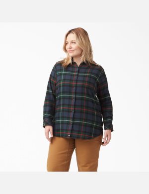 Camisas Dickies Plus Size Long Sleeve Plaid Flannel Mujer Azul Marino | 8347165-RV