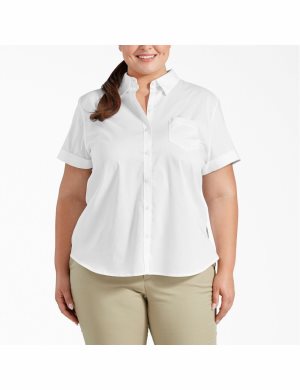 Camisas Dickies Plus Stretch Button-Up Mujer Blancas | 2960874-GS