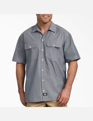 Camisas Dickies Relaxed Fit Corta Sleeve Chambray Hombre Azul Marino | 3540179-ZC