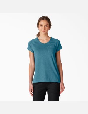 Camiseta Dickies Cooling Corta Sleeve Mujer Azules Oscuro | 5809472-UB