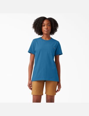 Camiseta Dickies Corta Sleeve Heavyweight Mujer Azules | 0487253-DQ