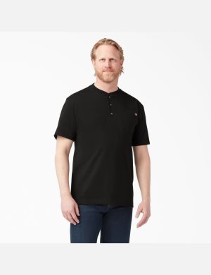 Camiseta Dickies Corta Sleeve Heavyweight Henley Hombre Negras | 1627508-VL