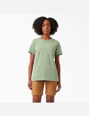 Camiseta Dickies Corta Sleeve Heavyweight Mujer Verde | 1983650-ZG