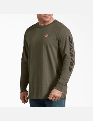 Camiseta Dickies Long-Sleeve Estampadas Hombre Verde | 4103529-KP