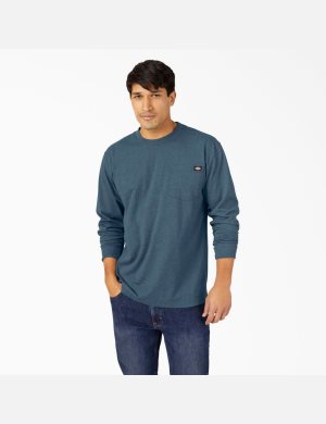 Camiseta Dickies Long Sleeve Heathered Heavyweight Crew Neck Hombre Azules | 9814265-EW