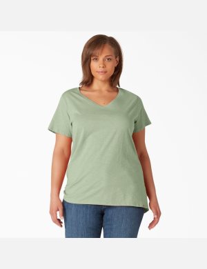 Camiseta Dickies Plus Corta Sleeve V-Neck Mujer Verde | 4295873-TR