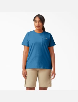 Camiseta Dickies Plus Heavyweight Corta Sleeve Mujer Azules | 0869123-WF