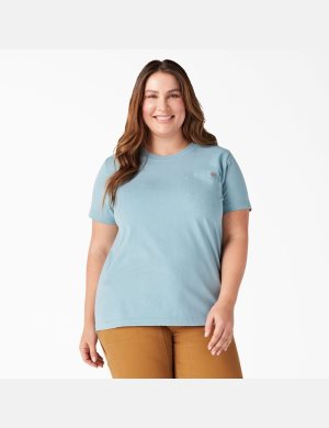 Camiseta Dickies Plus Heavyweight Corta Sleeve Mujer Azules | 1689425-HU