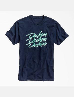 Camiseta Dickies Retro Script Estampadas Hombre Azul Marino | 8235910-HX