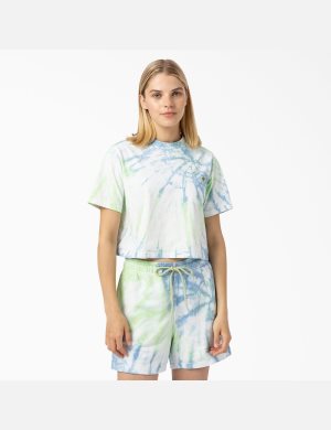 Camiseta Dickies Seatac Tie-Dye Cropped Mujer Azules Verde | 4375126-DA