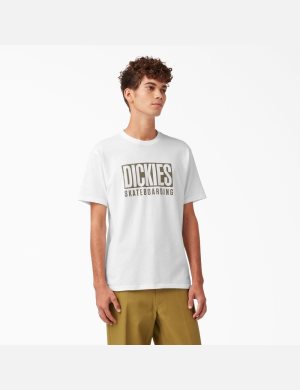 Camiseta Dickies Skateboarding Relief Estampadas Hombre Blancas | 8506137-VY