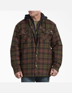 Chaquetas Camiseras Dickies Relaxed Fit Icon Encapuchado Acolchado Flannel Hombre Chocolate Verde | 3150926-TN