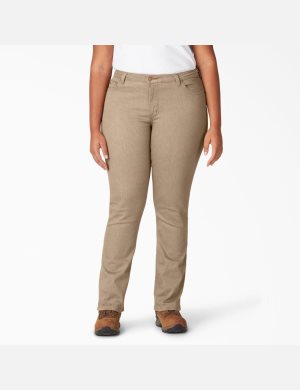 Jeans Dickies Perfect Shape Plus Directo Leg Stretch Denim Mujer Marrones | 5379086-BX