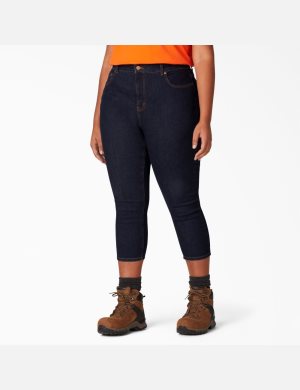 Jeans Dickies Plus Perfect Shape Denim Capri Mujer Indigo Azules | 4257316-ET