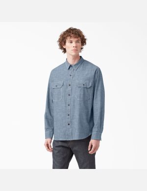 Long Sleeve Dickies 1922 Trabajo Shirt Hombre Azules | 3542061-PC