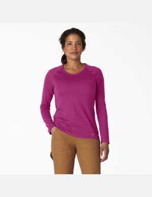 Long Sleeve Dickies Cooling T-Shirt Mujer Fucsia | 1039784-KS