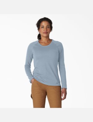 Long Sleeve Dickies Cooling T-Shirt Mujer Azules | 3865972-YL