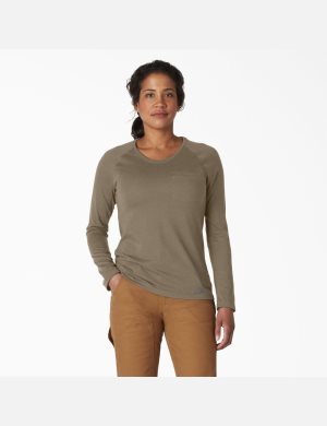 Long Sleeve Dickies Cooling T-Shirt Mujer Verde | 9374105-GI