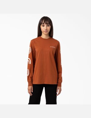 Long Sleeve Dickies Falkville T-Shirt Mujer Marrones | 8517932-CS