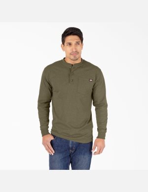 Long Sleeve Dickies Heathered Heavyweight Henley T-Shirt Hombre Verde | 1572406-WH