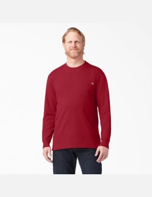 Long Sleeve Dickies Heavyweight Crew Neck T-Shirt Hombre Rojas | 4520678-AE