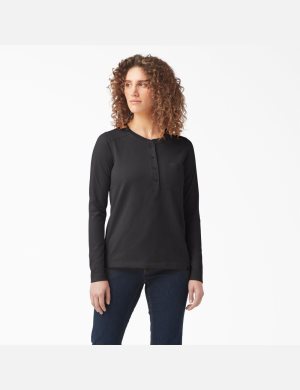 Long Sleeve Dickies Heavyweight Henley Mujer Negras | 2763084-ZK