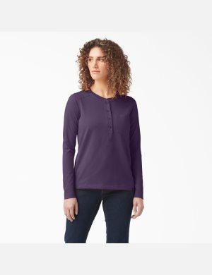 Long Sleeve Dickies Heavyweight Henley Mujer Moradas | 7604295-DV