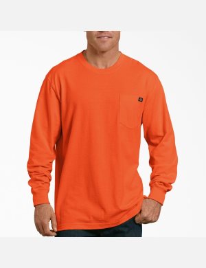 Long Sleeve Dickies Heavyweight Neon Crew Neck T-Shirt Hombre Naranjas Claro | 1249507-SB