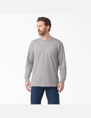 Long Sleeve Dickies Logo Estampadas T-Shirt Hombre Gris | 1769425-BM