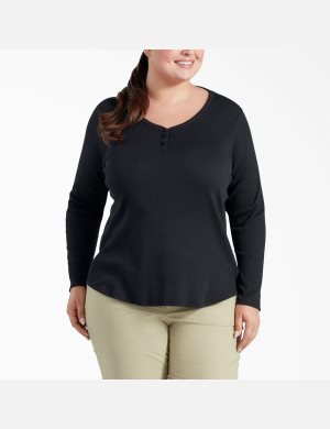 Long Sleeve Dickies Plus Henley Shirt Mujer Negras | 2156308-MS