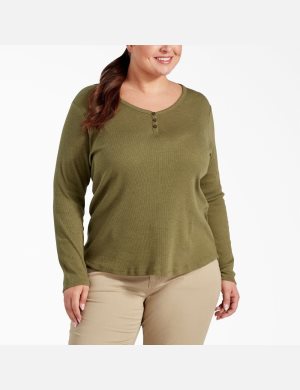 Long Sleeve Dickies Plus Henley Shirt Mujer Verde Oliva | 4860753-TE