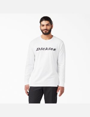 Long Sleeve Dickies Regular Fit Icon Estampadas T-Shirt Hombre Blancas | 5863421-GE