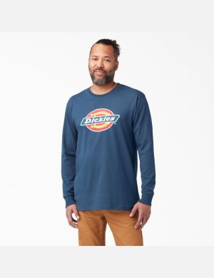 Long Sleeve Dickies Regular Fit Icon Estampadas T-Shirt Hombre Azules | 9274056-ZR